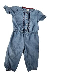 Carters Denim Jumpsuit Baby Girl 9 Months Blue Embroidered Button Down‎ Romper